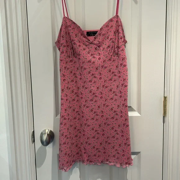urban outfitters pink flower dress UO Pink Floral Mesh Mini Dress